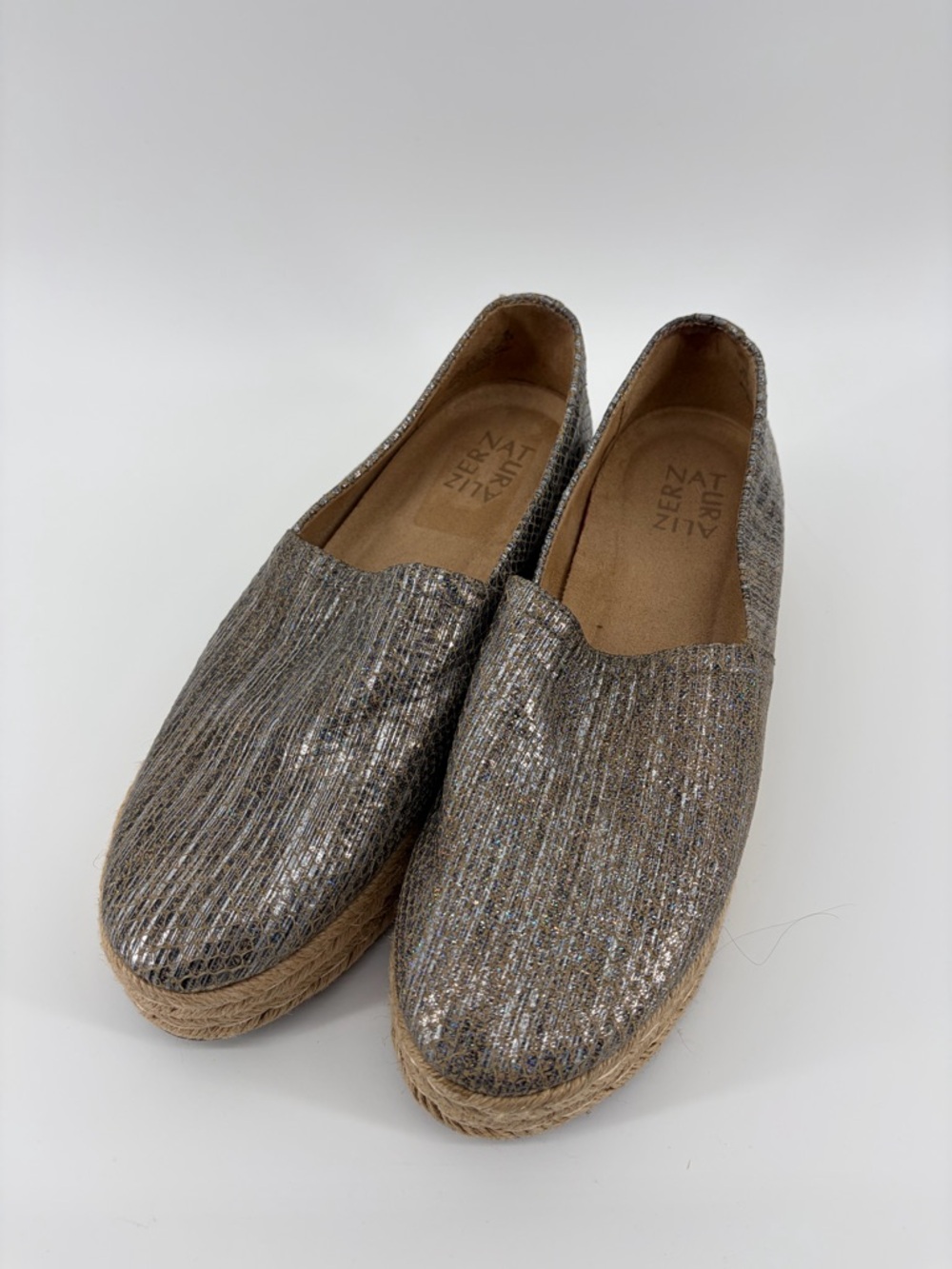 Naturalizer Thea 3 Platform Espadrilles Shoes Metallic Iredescent Silver Sz  8.5